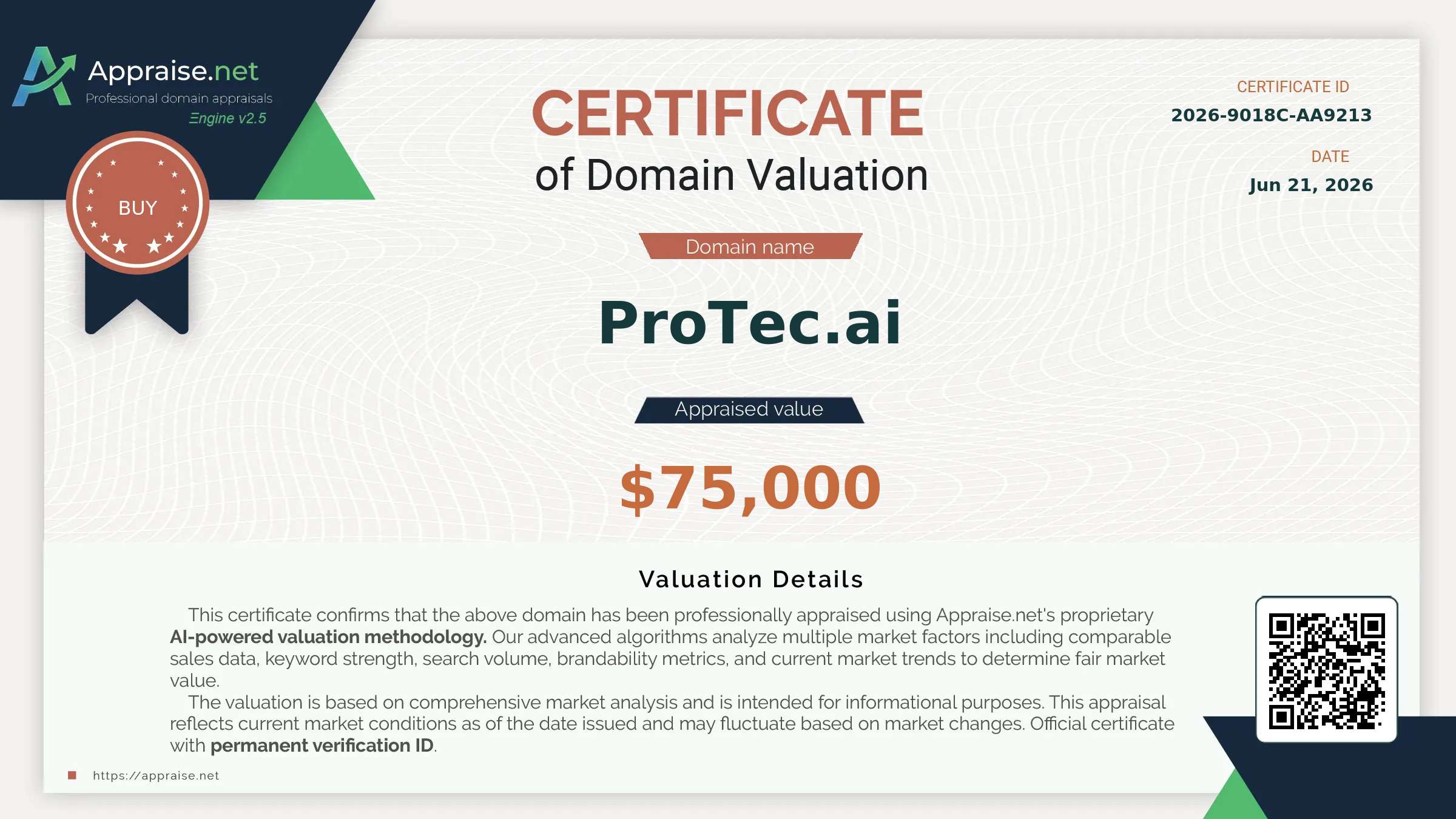 Appraise.net certificate for Protec.ai